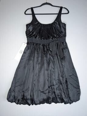 LAUNDRY BY SHELLI SEGAL Black 100% Silk Bubble Hem Cocktail Dress NWT 6